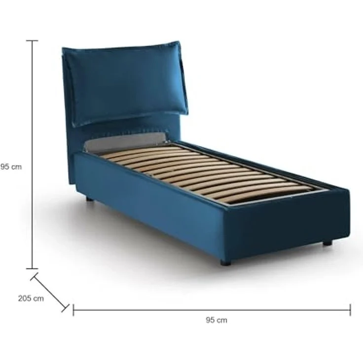 Talamo Italia - Luna Einzelbett, Bettkasten mit Stoffbezug, 100 % Made in Italy, seitliche Öffnung, geeignet für Matratze 80x190 cm, Blau – Bild 2