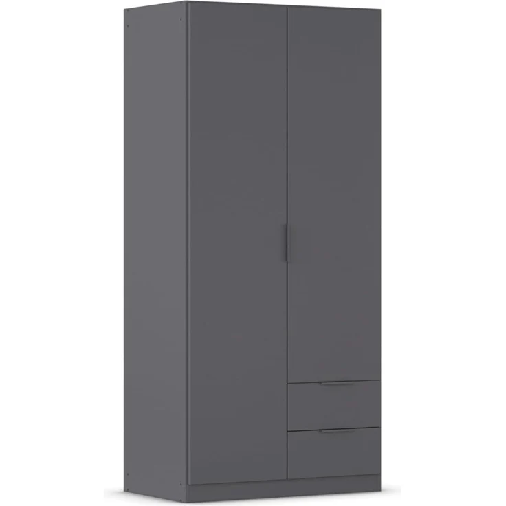 Rauch Möbel Lagoa, Kleiderschrank, Garderobe für Schlafzimmer, Kinderzimmer, Jugendzimmer 2-türig, 2 Schubladen, mit Zubehör Premium, Farbe Grau metallic, Schwarz, Breite 91 – Bild 1