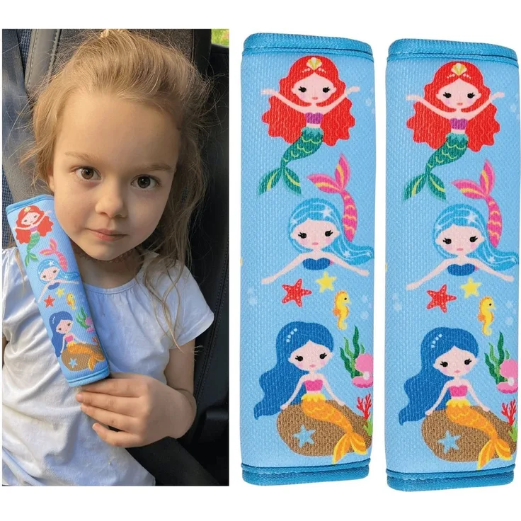 HECKBO Schlafkissen 1x oder 2x Kinder Auto Gurtpolster Gurtschutz mit Meerjungfrauen Motiv - Sicherheitsgurt Polster für Kinder und Babys- Ideal für jeden Gurt Autositzerhöhungen Kinder Fahrradanhänger Flugzeug