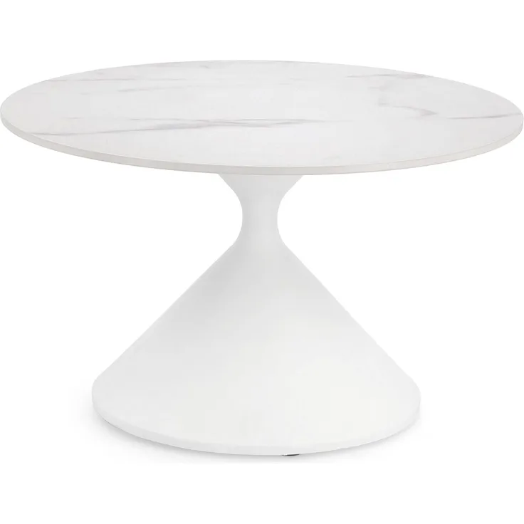 Couchtisch Joona Marmor-Optik, modern und rund, Weiß, Ø 70 cm, Metallgestell