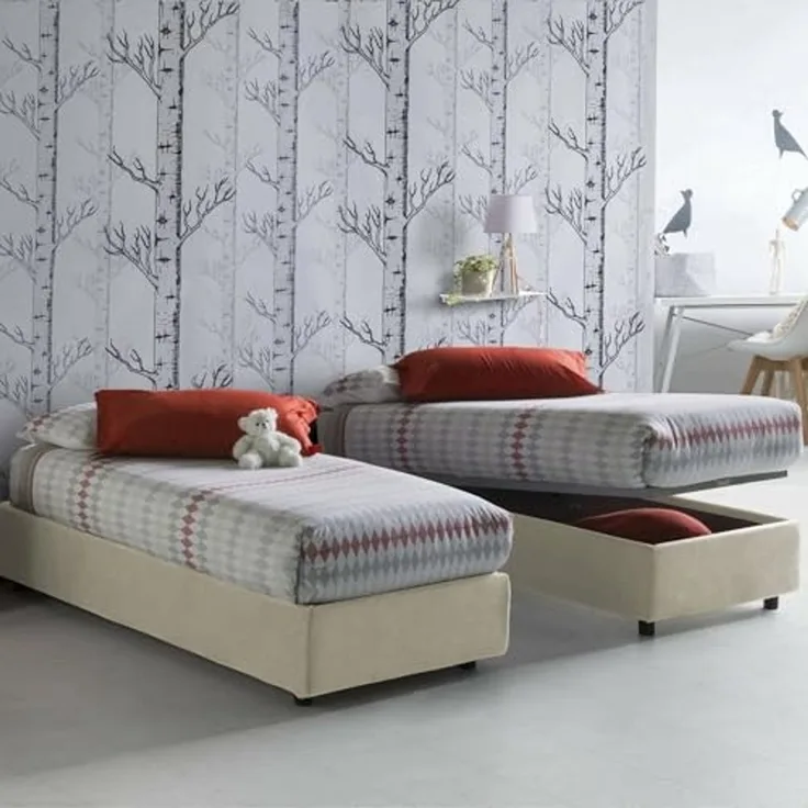 Talamo Italia - Einzelbett Laura, Bettkasten mit Stoffbezug, 100 % Made in Italy, Öffnung vorne, geeignet für Matratzen 90x200 cm, Beige