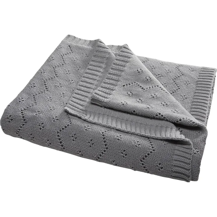 Bio Babydecke Ajour Strick 100% Bio-Baumwolle (kbA) GOTS zertifiziert, Hellgrau, 80x95 cm