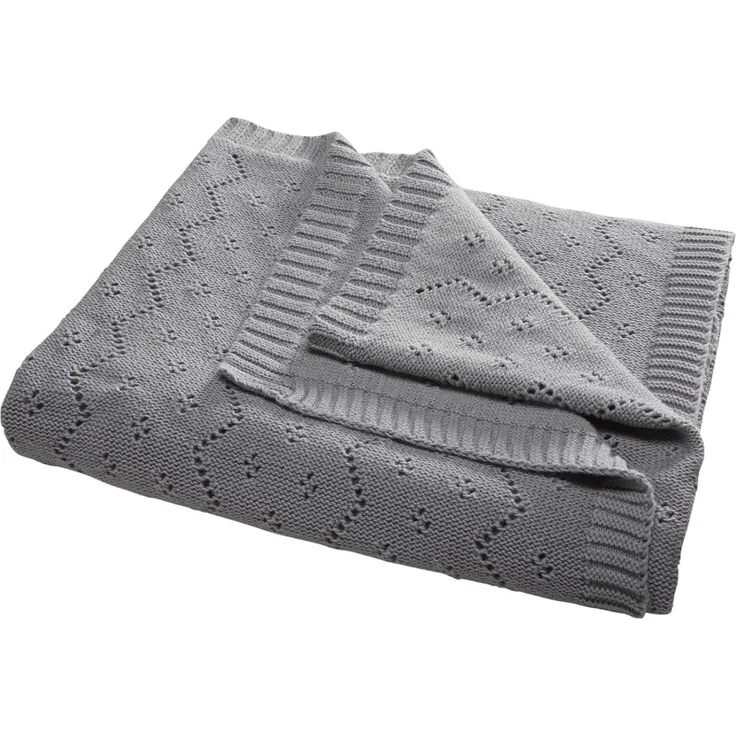 Bio Babydecke Ajour Strick 100% Bio-Baumwolle (kbA) GOTS zertifiziert, Hellgrau, 80x95 cm