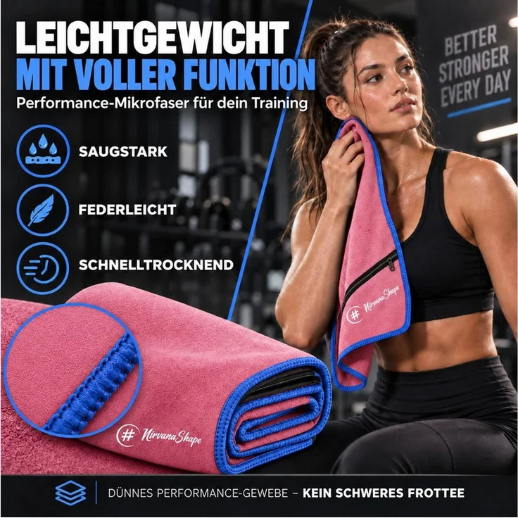NirvanaShape Sporthandtuch NirvanaShape Mikrofaser Fitnesshandtuch mit Ecktasche und Knöpfen, saugfähig, leicht, schnelltrocknend, für Reisen, Fitness, Yoga, Sauna – Bild 2