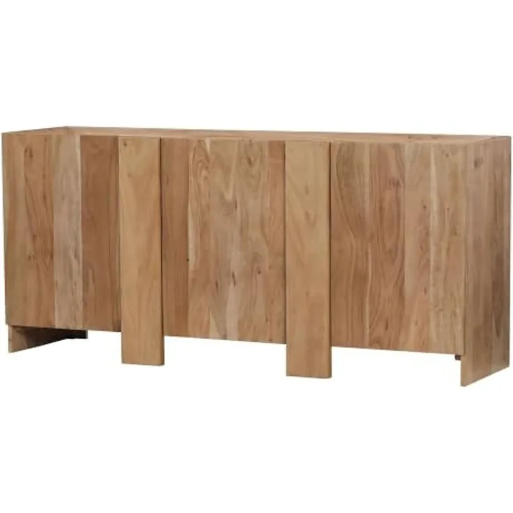 FINEBUY Sideboard FB119495 Anrichte 165cm Wohnzimmer Schrank Esszimmer Groß Modern (Massive Kommode aus Akazienholz mit 3 Türen), Braune Holzkommode mit 6 Fächern Handmade