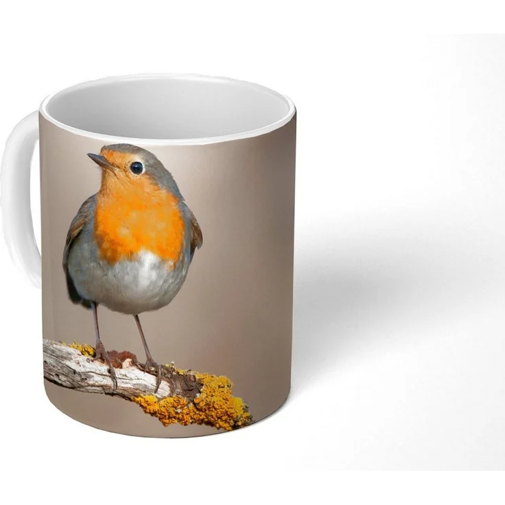 MuchoWow Tasse Rotkehlchen - Vogel - Zweig - Tiere, 1-tlg, Keramik, Kaffeetassen, Teetasse, Becher, Kaffeebecher, Geschenk – Bild 1