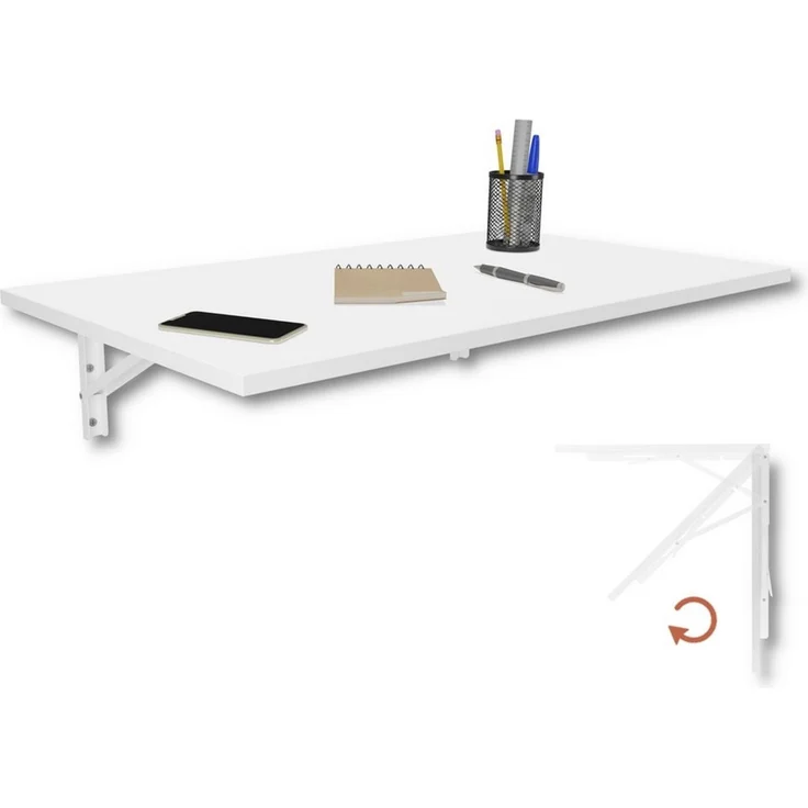 KDR Wandklapptisch 80x50 cm Weiß – Klappbarer Tisch zur Wandmontage – als Esstisch, Schreibtisch, Küchentisch oder Arbeitsplatz – Platzsparend & vielseitig einsetzbar – Bild 1