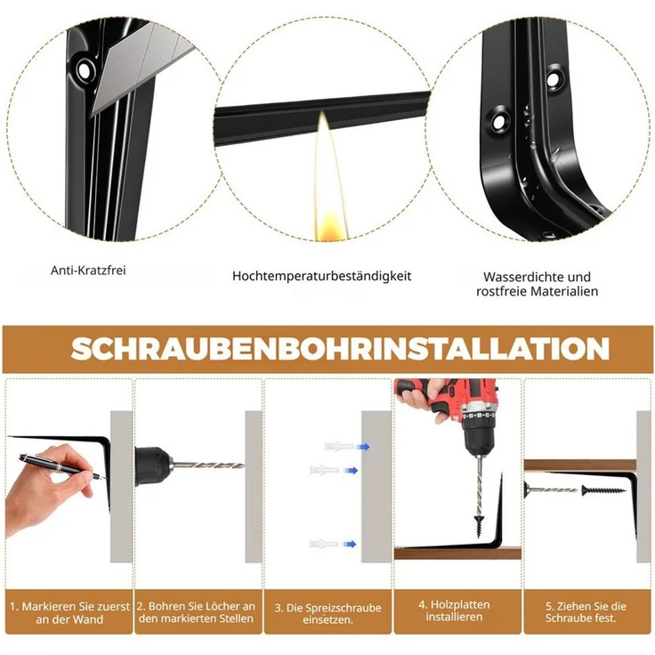 BlingBin Wandregalhalter 10 Stück schwebende L-Regalhalterungen aus strapazierfähigem Stahl, 10er Set 10-tlg, für Wandregale,inklusive Befestigungsschrauben zur einfachen Montage – Bild 3