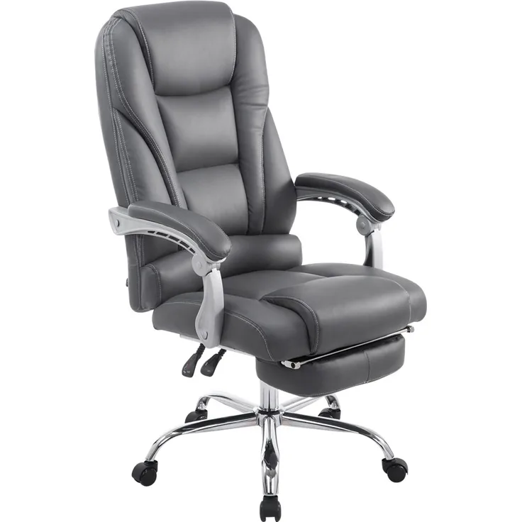 DELUKE® Bürostuhl MIAMI - 118x68x64, Grau Kunstleder Metall in Chromoptik Gestell ergonomische Bürostühle Homeoffice Stuhl mit Rollen