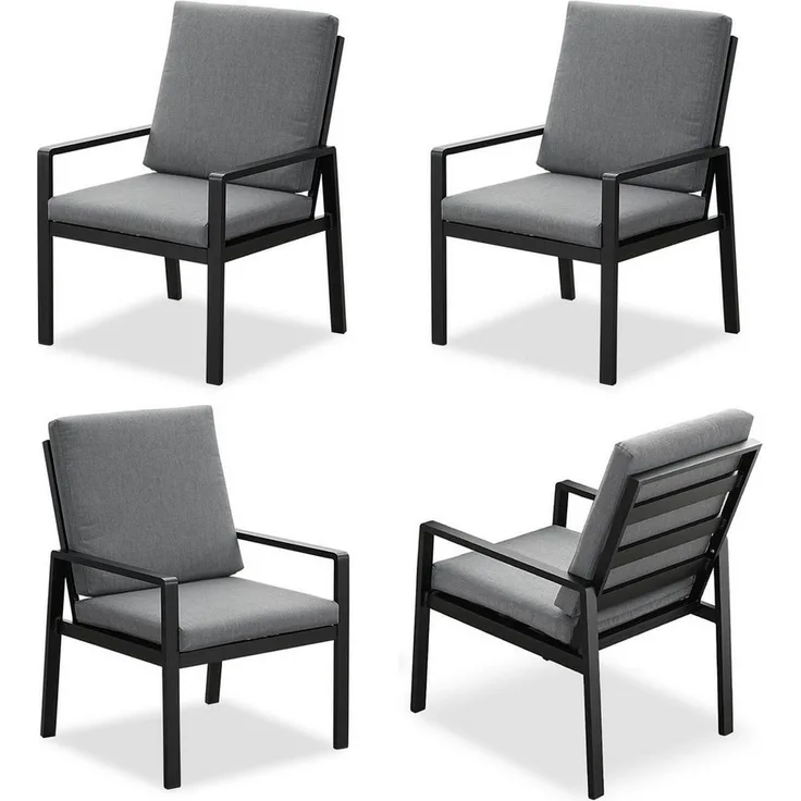 MeXo Gartenlounge-Set Alu Gartenmöbel-Sets Gartenstuhl, (4-tlg, 4 Esszimmerstühle, 60x 68x 85 cm, 8 Auflagen, bis zu 140 kg belastbar), wetterfest Gartengarnitur Set