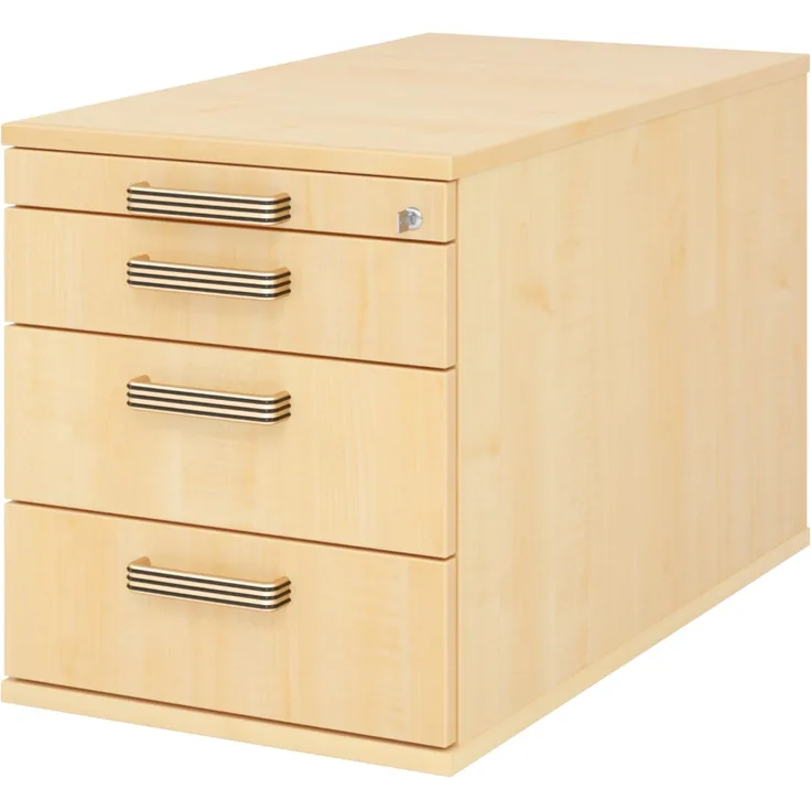 bümö Rollcontainer mit Schubladen, Container abschließbar aus Holz in Ahorn - Rollwagen für's Büro als Schreibtisch Unterschrank, Bürocontainer od. Schreibtischcontainer mit Streifengriffe, TC30-3-3-SG