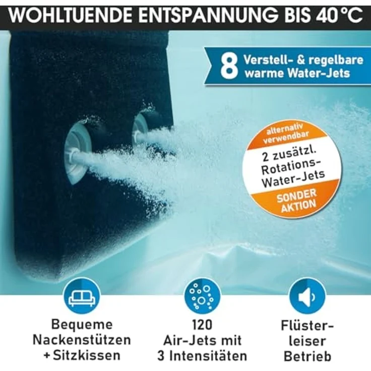 BRAST 'MSpa Oslo' Whirlpool mit LED-Beleuchtung, für 6 Personen, Sapphire & Amber mit Fester Außenwand, 160x160x65 cm – Bild 6
