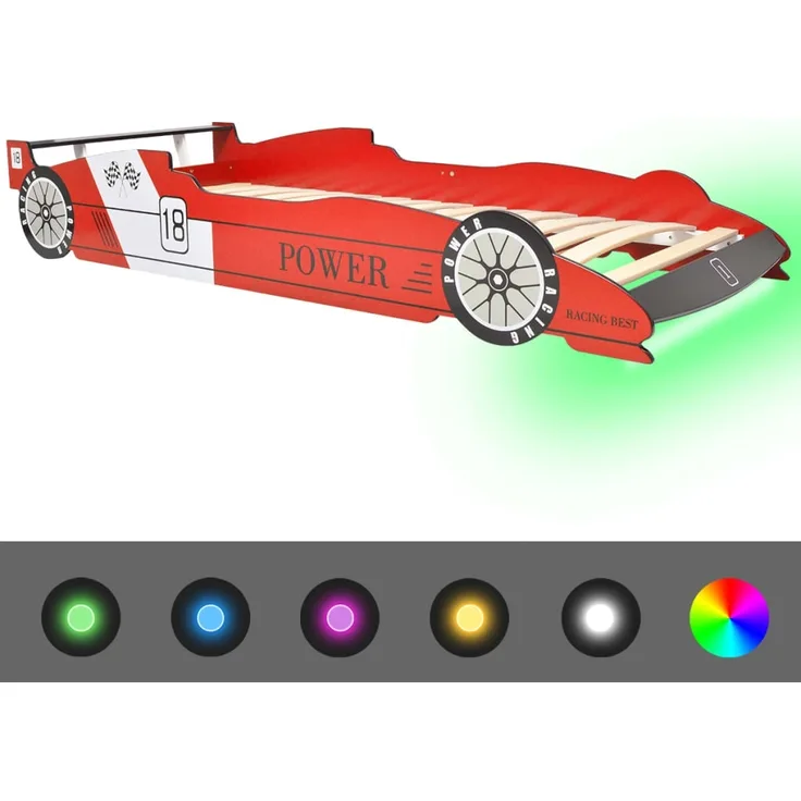 Kinderbett mit LED im Rennwagen-Design 90x200 cm Rot