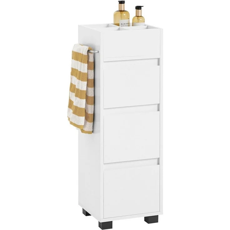 SoBuy Midischrank BZR29, Badschrank schmal, Badezimmerschrank Badkommode Beistellschrank Midischrank Kommode mit 3 Schubladen und 4 Fächern, Badezimmer – Bild 5