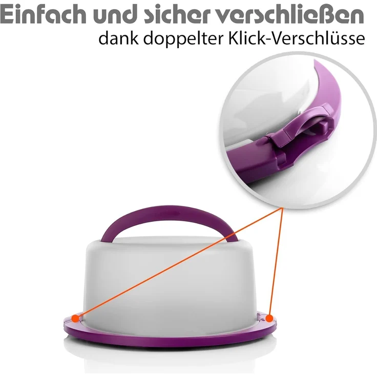 BigDean Kuchentransportbox Tortenglocke Rund in Brombeerfarbe Tortenhaube mit zwei Tragegriffen, Kunststoff, (Packung, 1-tlg, Tortenglocke), Doppelgriff für festen halt, Lebensmittelecht & BPA Frei – Bild 4
