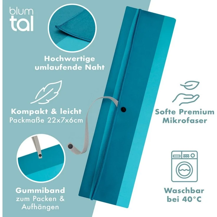Blumtal Reisehandtuch Strandhandtuch 90x180 cm aus Mikrofaser - kompakt & schnelltrocknend, sandfrei mit Band - Mikrofaser Handtuch groß mit Wellen-Muster – Bild 2