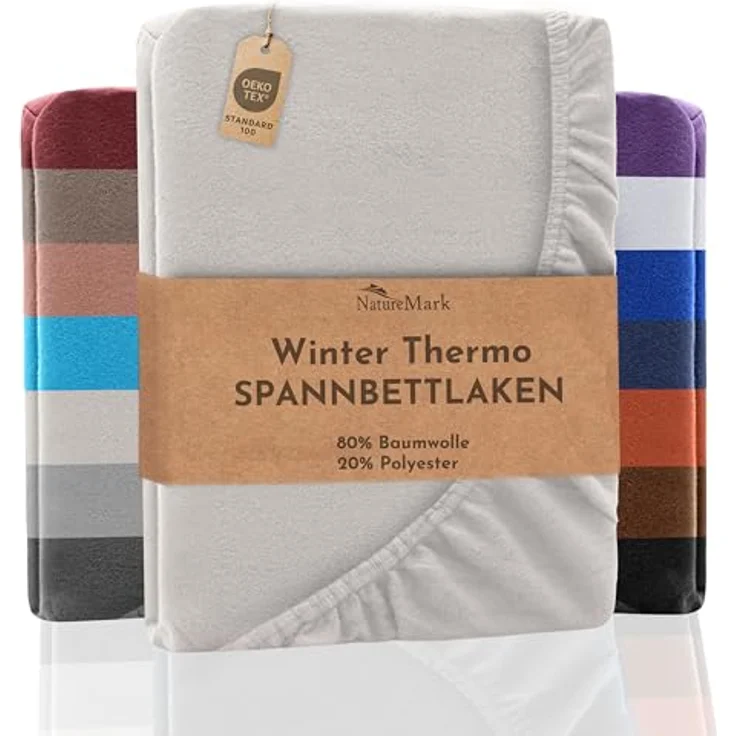 NatureMark Spannbettlaken Winter Thermo Fleece Spannbettlaken, 80% Baumwolle und 20% Polyester, Gummizug: rundum, (1 Stück), 140 x 200 cm bis 160 x 200 cm - Naturweiß – Bild 2
