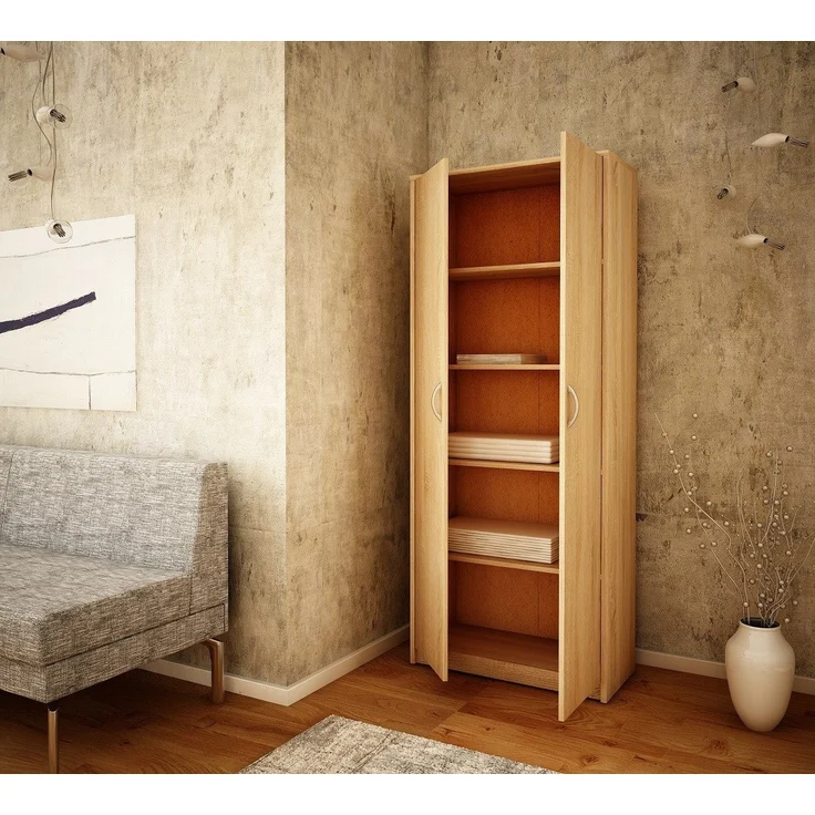 Home Collective Mehrzweckschrank Aktenschrank mit 5 Fächern Haushaltsschrank (74 cm breit aus Laminatplatte und hochwertigen Polymergriffen) in mattem Finish mit 4 Einlegeböden und 2 Türen sonoma – Bild 2