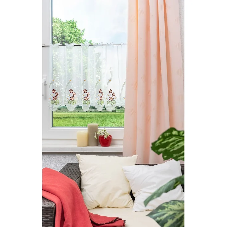 Scheibengardine Plauener Spitze - Frühlingsblüten (Bx H) 148.50cm * 50cm Rot/multicolor – Bild 2