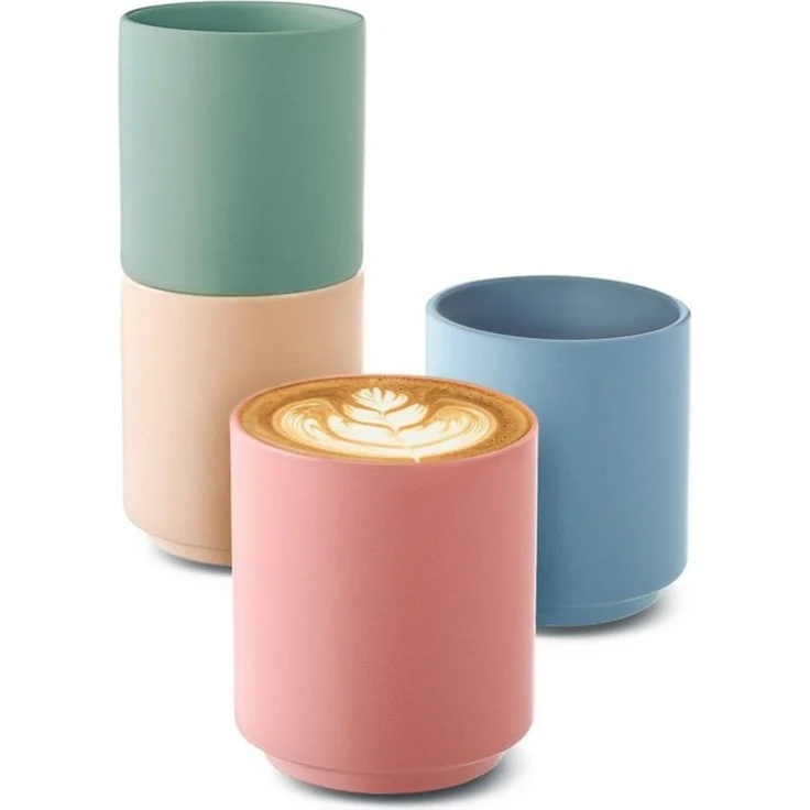Cosumy Cappuccinotasse Cappuccino Tassen Groß 4er Set - Pastellfarben aus Keramik, 4-tlg, Keramik, Hitzebeständiges Stapelbares Design - Entworfen für Latte Art - 200 ml – Bild 4