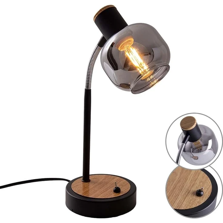 näve Tischleuchte Fumoso, Ein-/Ausschalter, Leuchtmittel wechselbar, ohne Leuchtmittel, Tischleuchte >>Fumoso<<,excl. 1xE14 max. 40W,schwarz/natur,Smoking Glass – Bild 5