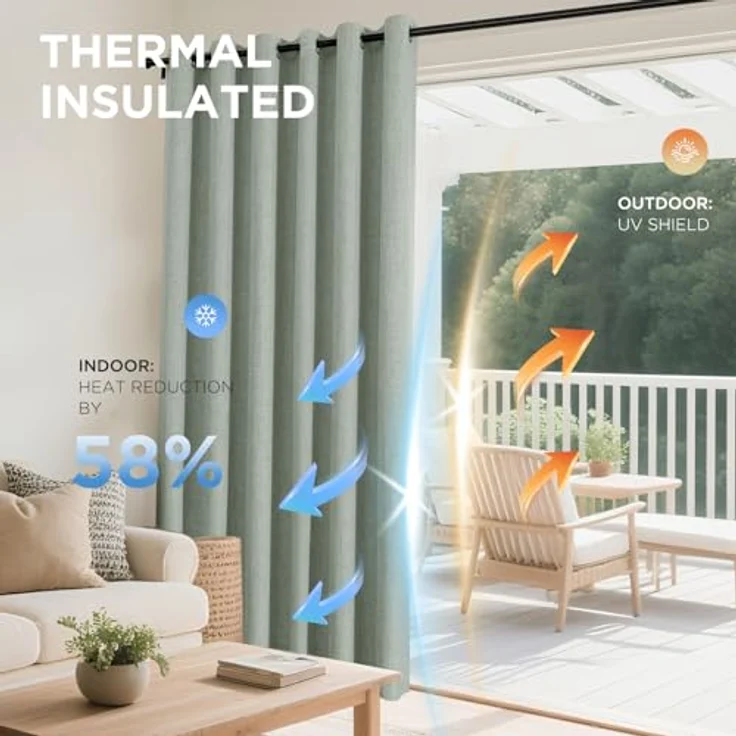 Joydeco Verdunkelungsvorhänge, 305 cm lang, extra lang, Verdunkelungsvorhänge für Wohnzimmer, Schlafzimmer, Leinenstruktur, Raumverdunkelungsvorhänge für Fenster mit Ösen, Salbeigrün (132 x 305 cm, – Bild 4