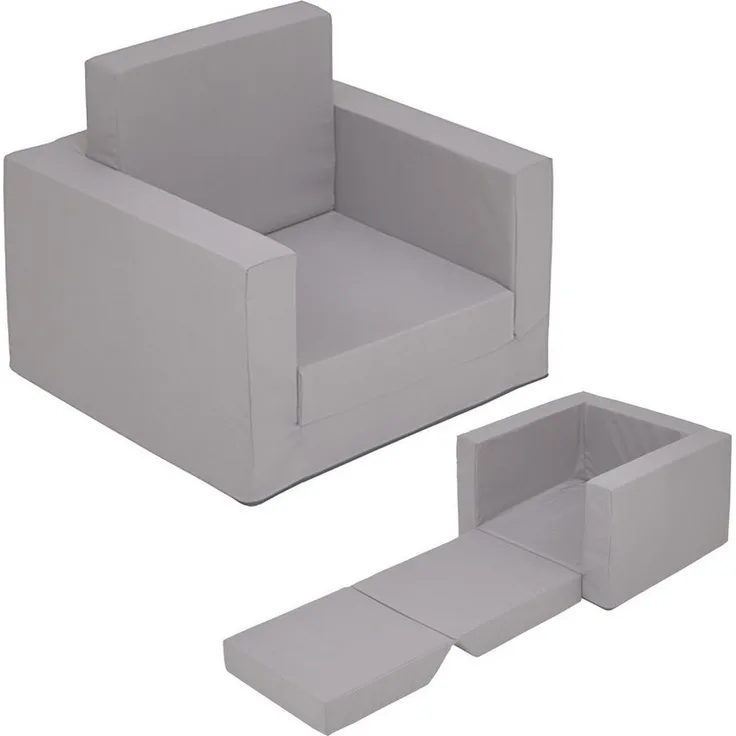 Spetebo Kindersessel Polstersessel 2in1 ausklappbar - grau - Kindersessel 48 x 41 cm (Artikel, 1-St, Stück), zum Aufklappen