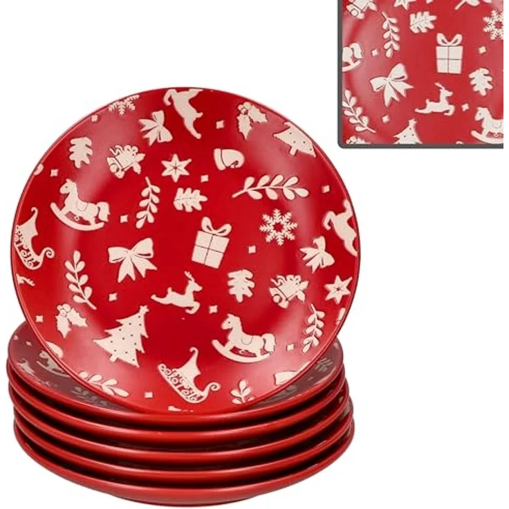 MamboCat Frühstücksteller 6er Set Advent Kuchenteller Ø20cm Rot Weihnachten Dessert Gebäck – Bild 2