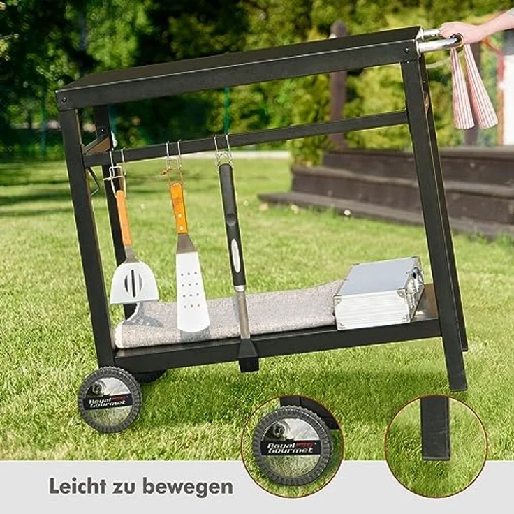 Royal Gourmet Grillwagen Grilltisch Outdoor Beistelltisch Garten Trolley Outdoorküche Multifunktioneller Arbeitstisch Werkbank für Outdoor BBQ Servierwagen Arbeitsplatte 85x50 cm – Bild 4