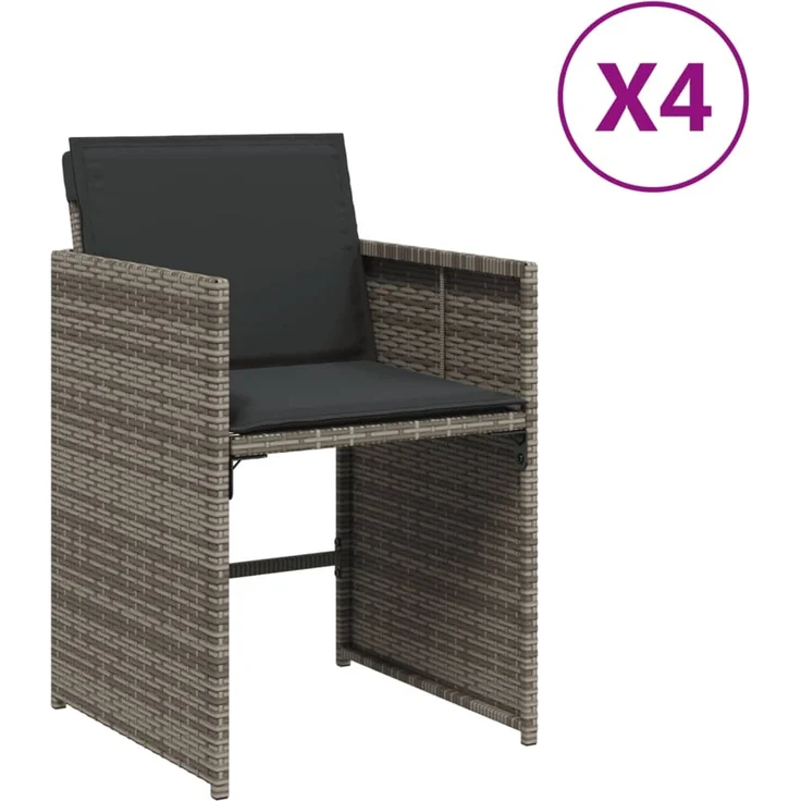 vidaXL Gartenstühle mit Kissen 4 Stk. Grau Poly Rattan 4007457 – Bild 2