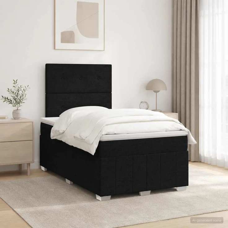 vidaXL Boxspringbett mit Matratze Schwarz 120x200 cm Stoff 3454115 – Bild 1