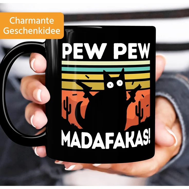 MoonWorks Tasse Kaffee-Tasse mit Spruch Pew Pew Madafakas! schwarze Katze Spruch Meme, Keramik – Bild 2