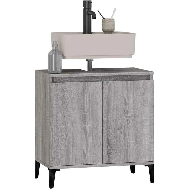 Waschbeckenunterschrank, Badschrank, Unterschrank Grau Sonoma 58x33x60 cm Holzwerkstoff j139p – Bild 4