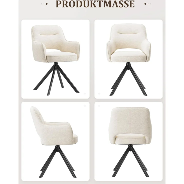 COLAMY Drehbare Esszimmerstühle 6er Set mit Armlehnen, Drehbare Polsterstühle für Küche & Esszimmer aus weichem Florstoff mit Metallgestell und Rückenlehne, für Esszimmer, Küche, Büro,Beige – Bild 10