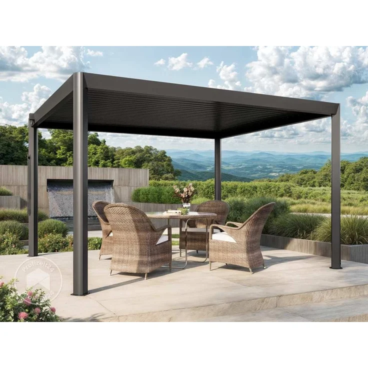 PRIMEYARD Pergola 4x3,5 m - Pfosten und Lamellendach aus Aluminium - anthrazitfarbene Terrassenüberdachung – Bild 1