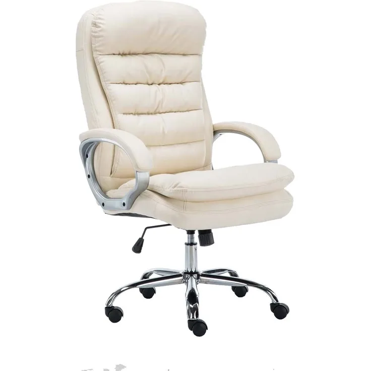 DELUKE® Bürostuhl SOUK - 116x68x77, Creme Kunstleder Metall in Chromoptik Gestell ergonomische Bürostühle Homeoffice Stuhl mit Rollen