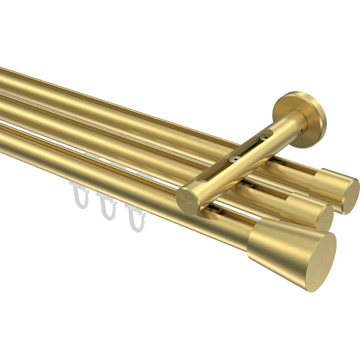 Innenlauf-Gardinenstangen-Set Siteno Sitra 520 cm (geteilt in 4 x 130 cm), 3-läufig, 20 mm Ø Messing-Optik