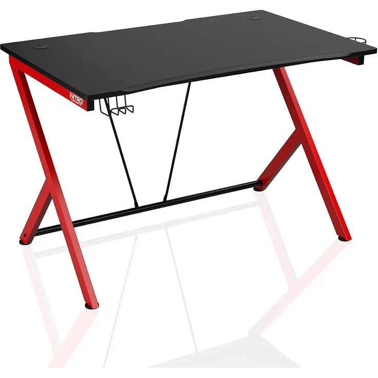 NITRO CONCEPTS D12 - Groß Gaming Tisch Zwei Kabelmuffen Halterungen für Kopfhörer und Getränke Gaming Schreibtisch für Gamers (Schwarz)