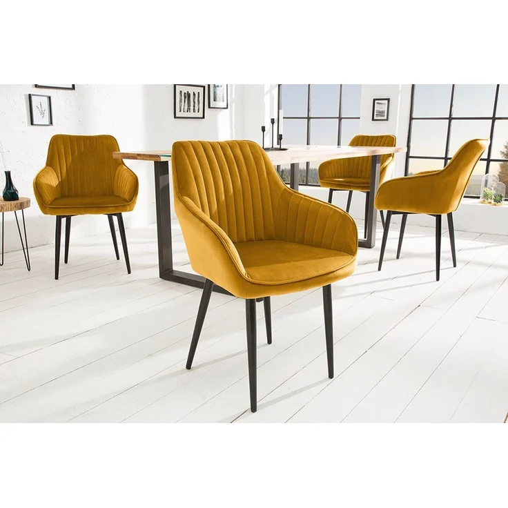 riess-ambiente Polsterstuhl TURIN senfgelb / schwarz (Einzelartikel, 1 St), Esszimmer · Samt · Metall · mit Armlehne · Retro Design – Bild 5