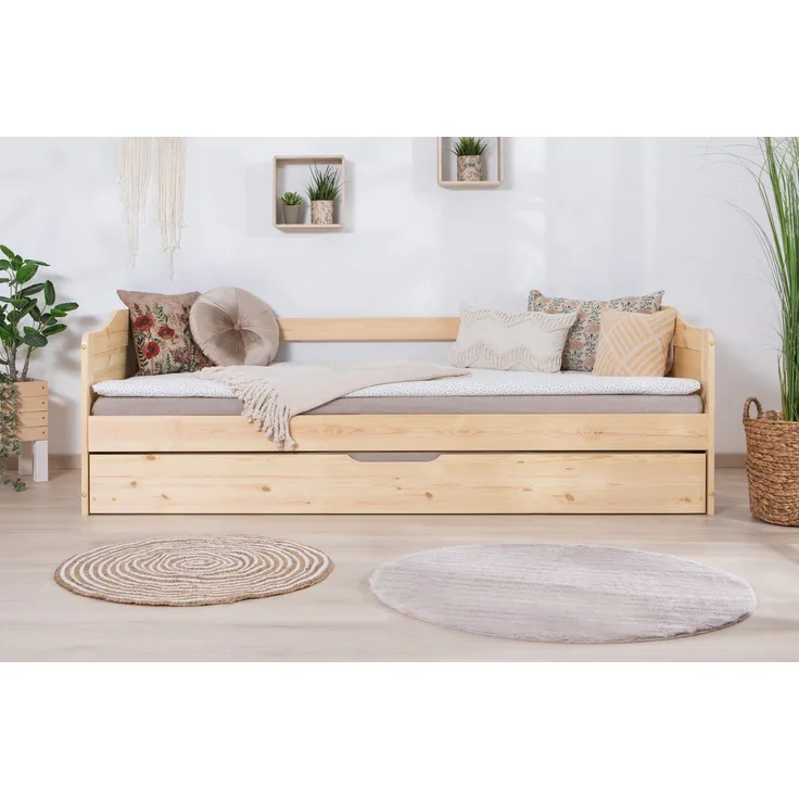 Ticaa Funktionsbett Melinda, Daybett, Jugendbett, 2 Schlafplätze, Schublade auf Rollen, FSC®-zertifizierte Kiefer, 2 Rollroste, Massivholz