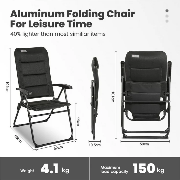 HOMECALL Gartenstuhl Hochlehner Campingstuhl Klappstühle Gepolstert Faltstuhl Balkonstuhl (Anglerstuhl, 1 St), mit 5-Fach Verstellbare lehne, für Camp Garten Balkon, Belastbar 150 KG – Bild 2