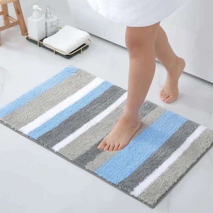 Homaxy rutschfest Badezimmerteppich Weich Hochflor Mikrofaser Badematte Saugfähige Badteppiche Waschbar Badvorleger – 40x60 cm, Blau/Grau