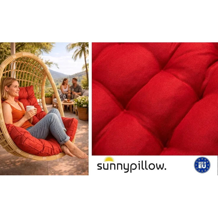 sunnypillow Polsterauflage Hängesessel Kissen - Auflage für Rattan & Polyrattan Hängeschaukel, Rot – Bild 3