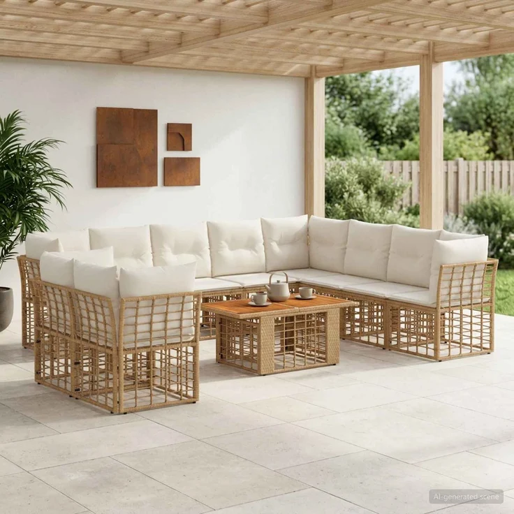 vidaXL Gartensofa-set 11 stk. Natürlich und Cremweiß 100 x 55 x 73 cm 3437882 – Bild 1