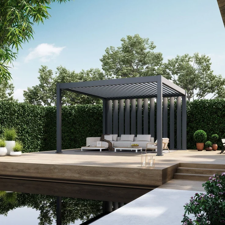 Weide Pergola Sichtschutzwand 4m mit kippbaren Lamellen anthrazit – Bild 1