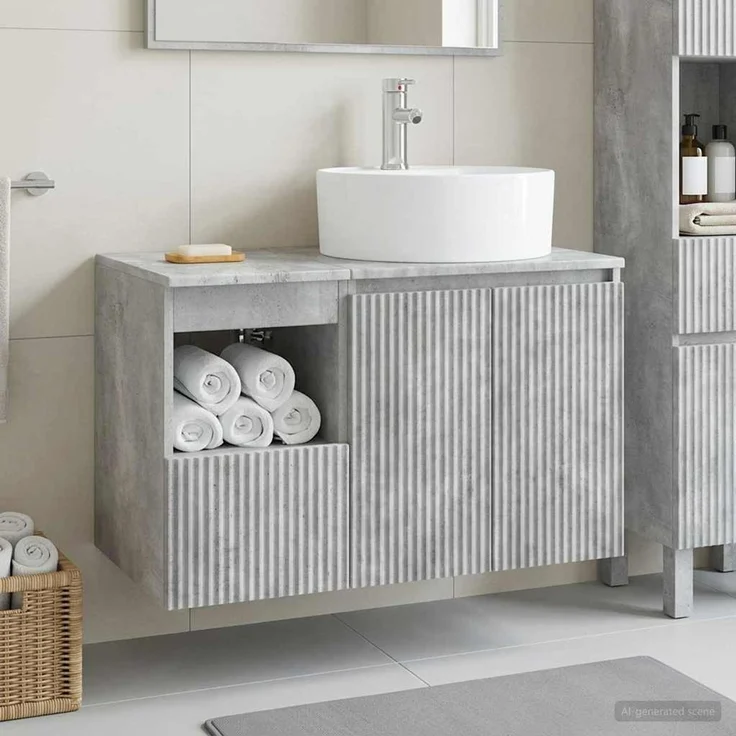 vidaXL Badezimmerschrank-Set 2 stk. Betongrau 79,5 x 44,5 x 82 cm 3404077 – Bild 1