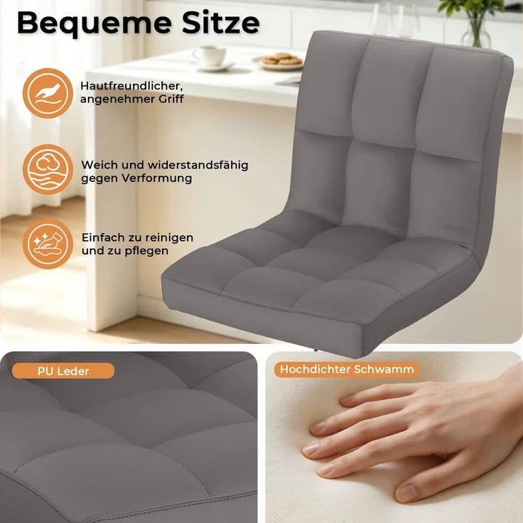 Botifly 2er Set Barhocker Grau Kunstleder, Höhenverstellbar 60-80cm, 360° Drehbar mit Fußstütze, SGS Zertifiziert für Küche, Bar & Theke – Bild 7