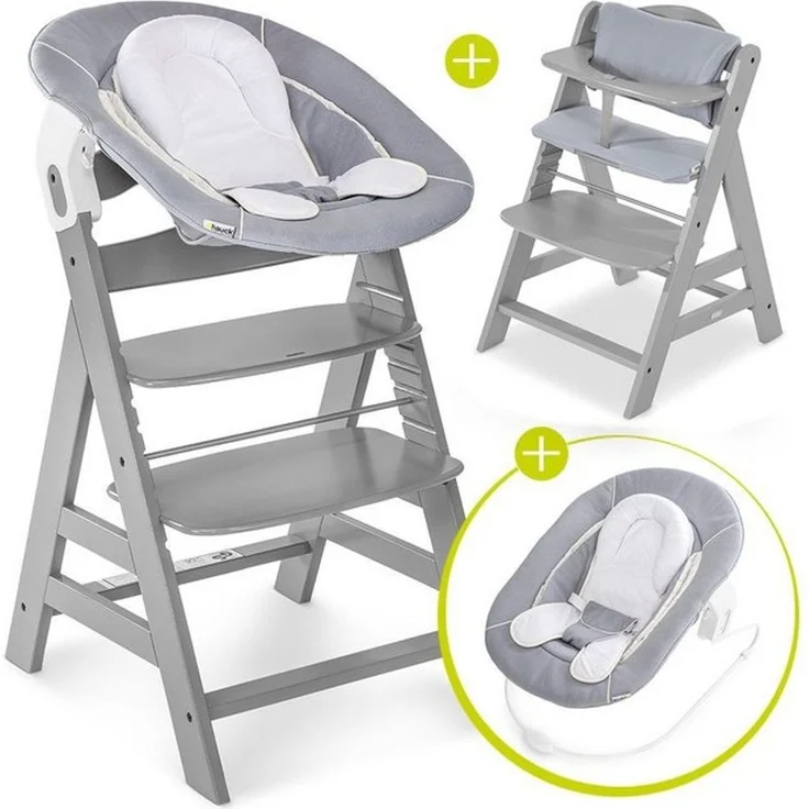 Hauck Hochstuhl Alpha Plus Grey Newborn Set (Set, 4 St), Holz Babystuhl ab Geburt inkl. Aufsatz für Neugeborene & Sitzauflage – Bild 4