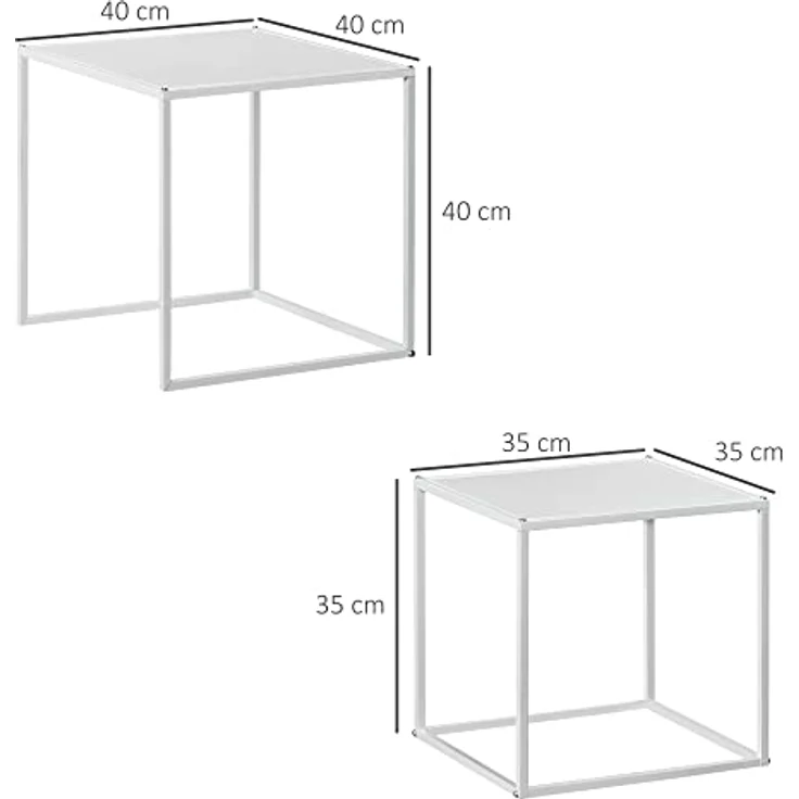 HOMCOM Couchtisch-Set, Weiß, quadratisch, 40x40 cm, aus robustem Stahl, platzsparend ineinanderschiebbar – Bild 3
