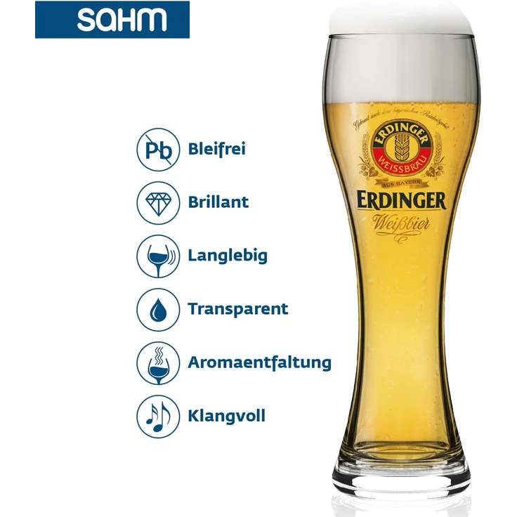 SAHM Bierglas Original ERDINGER Weizenbierglas 0,5 l Set - 6 Weizenbiergläser 0,5 l, Edles Glas – Bild 2